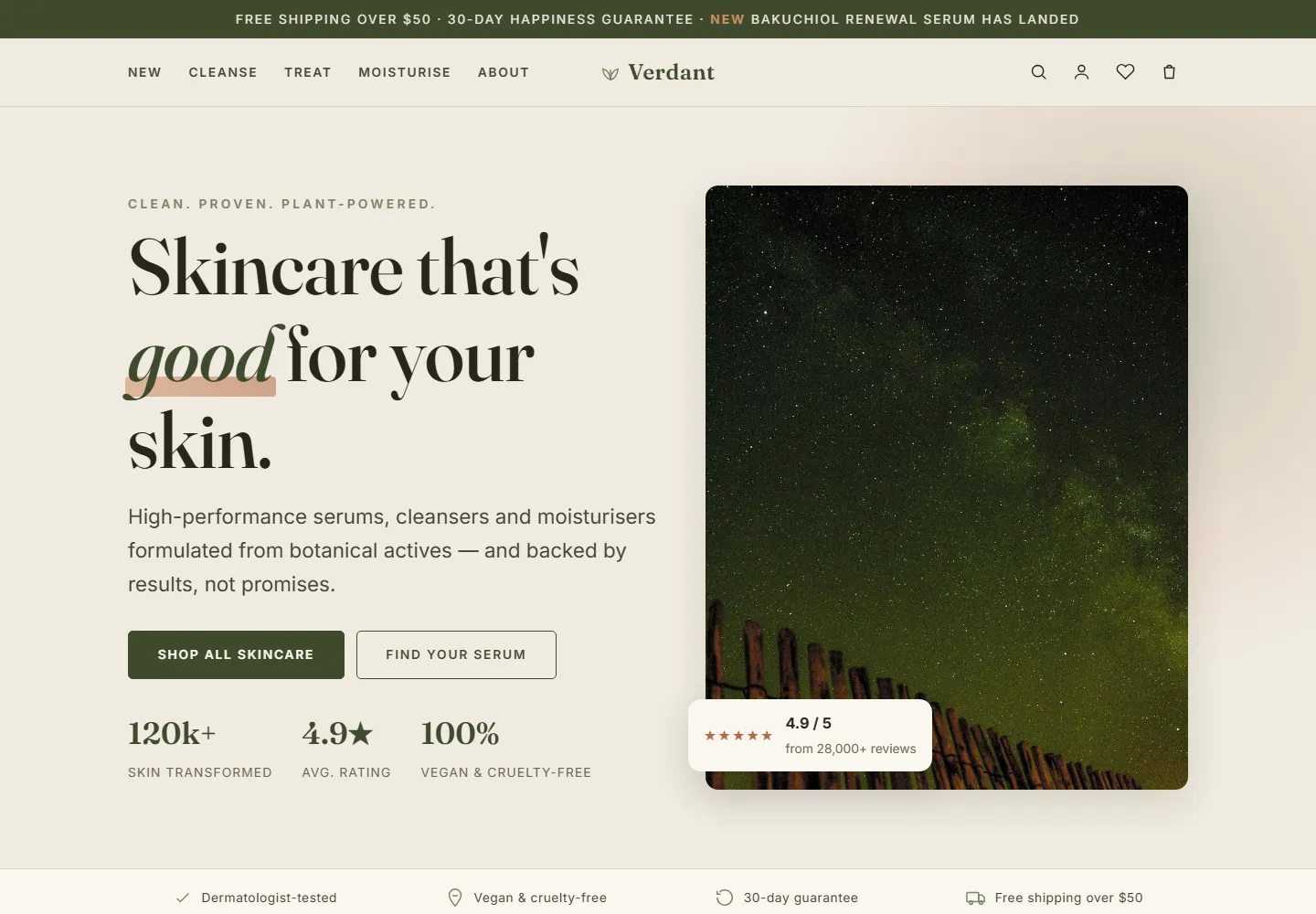 Verdant Skincare ecommerce storefront design